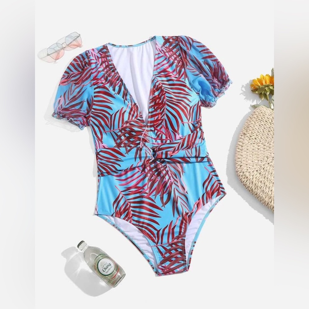 SHEIN Leaf Print One Piece Swimsuit